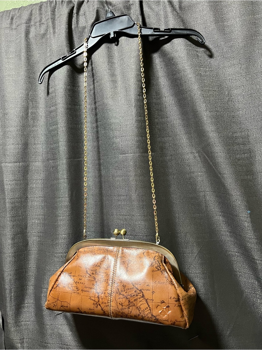 Patricia Nash Leather Map-Print Kiss-Lock Satchel with Gold Chain Mia Riot Rust
